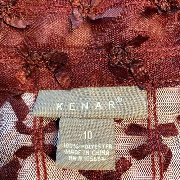 Kenar Wine Colored Ribboned Semi Sheer Blouse, Size 10. - Picture 3 of 10